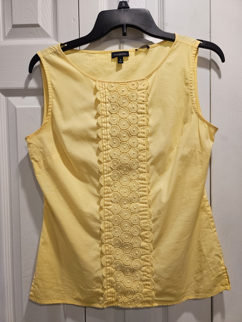 Talbots Light Yellow Lace Crochet-Front Sleeveless Blouse